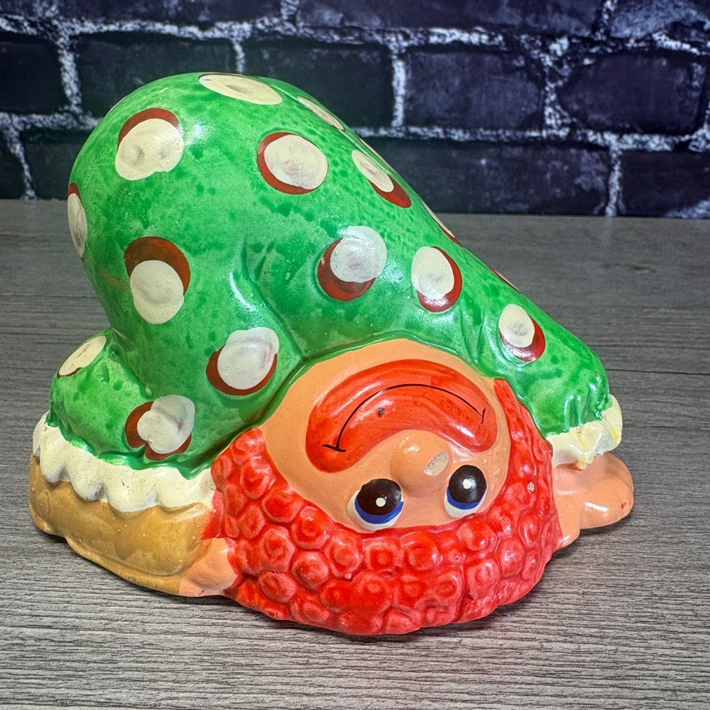 Vintage Hand-Painted Ceramic Clown Bank in Green and Red